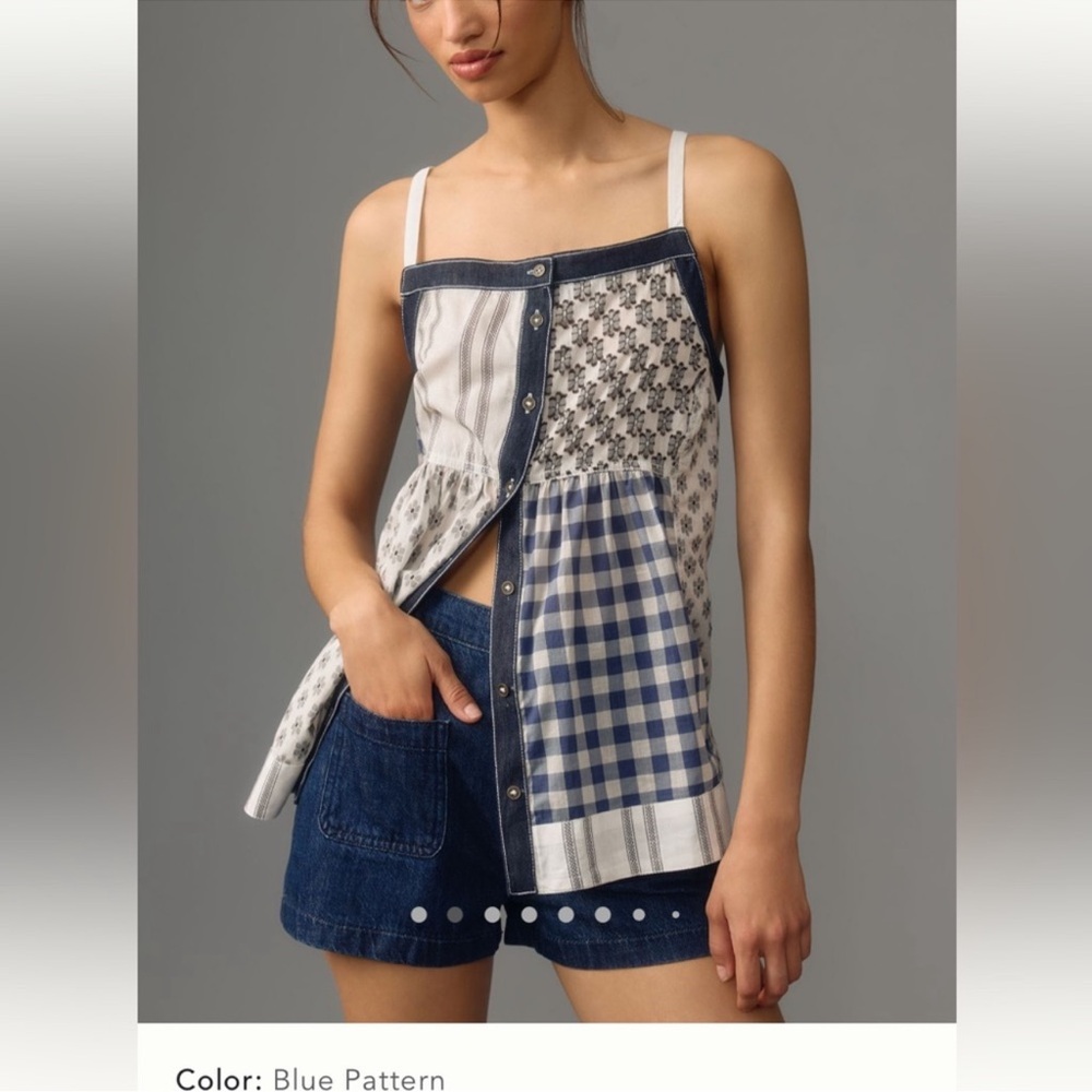 Anthropologie Pilcro Patchwork Button Front Apron Tank